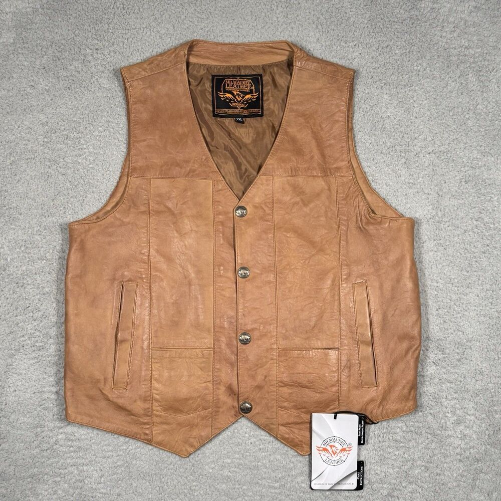 Milwaukee Leather  Men's Leather V-Neck Western Style Motorcycle Riding Vest XXL